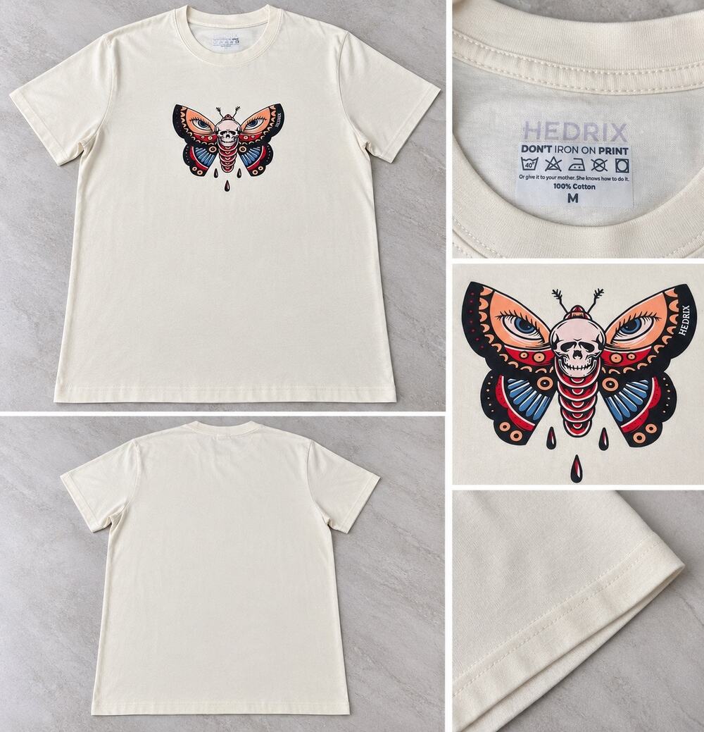 Hendrix Men’s M Skull Moth Graphic T-Shirt Tattoo Style 100% Cotton